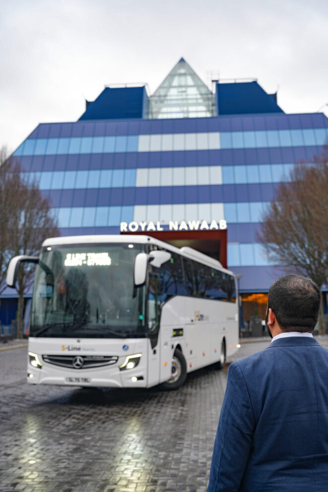 Luxury VIP events coach by S-Line Travel, executive Mercedes coach hire for corporate hospitality, sporting events, weddings, airport transfers and premium group travel across Lancashire and the North West UK.